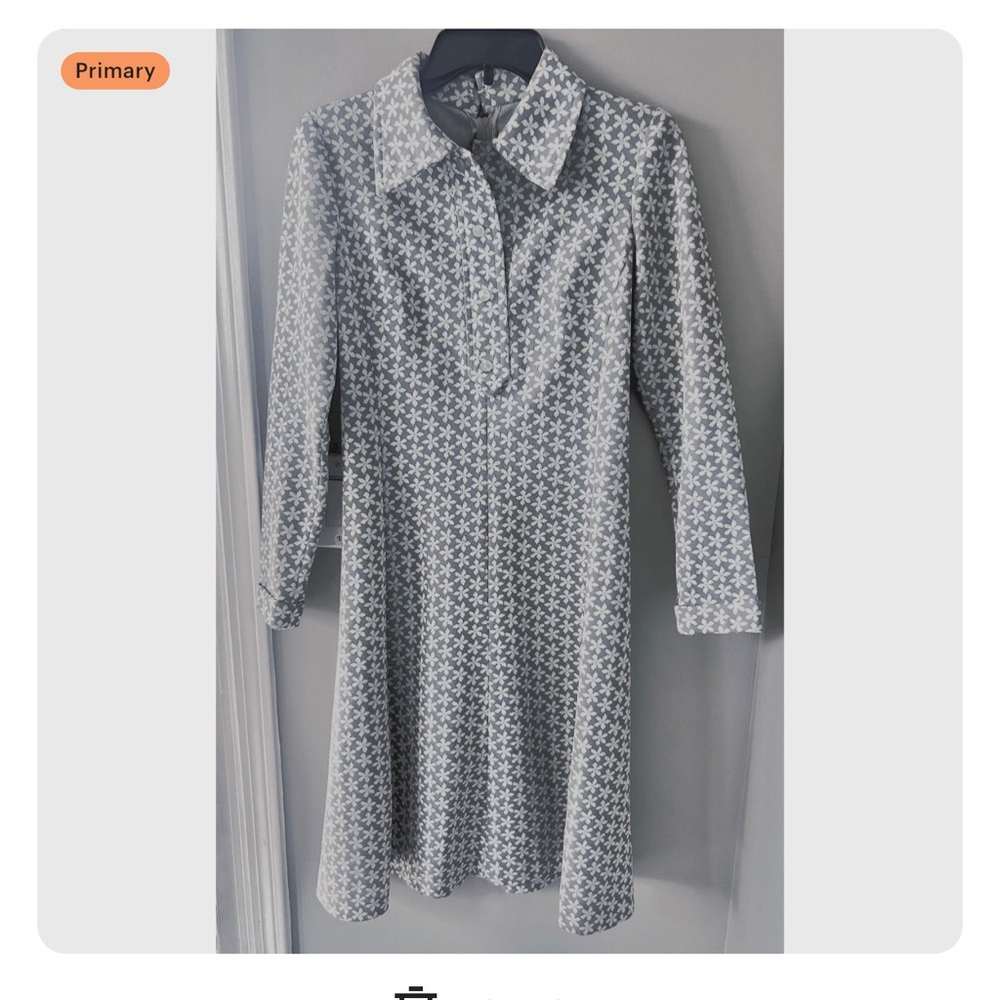 1960s Patterned Mod Dress Collared Long Sleeve Zip Up. Size M